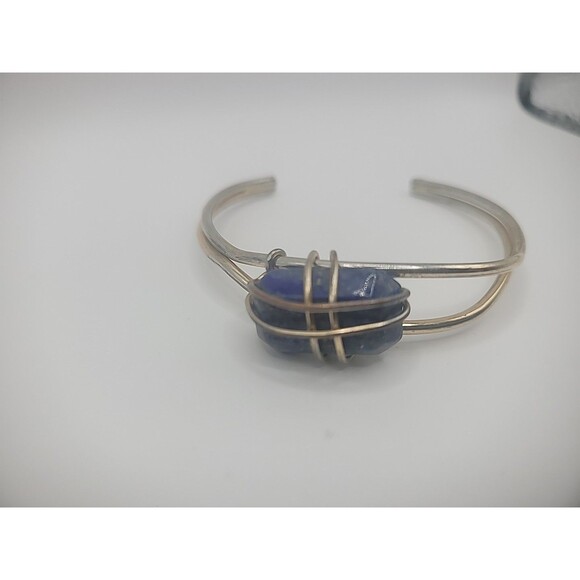 Vintage Bracelet Cuff Silver Tone Gold Tone Wire Wrapped Purple Stone Jewelry - Picture 7 of 15